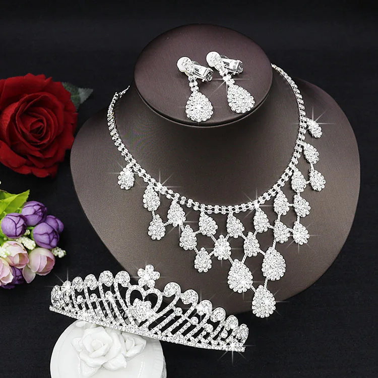 Cristal Conjunto De Joias de Noiva Gota Lagrima Strass Luxuoso decoracao Bib Colar casamento Tiara|colar casamento|conjunto joiasjoias noiva |