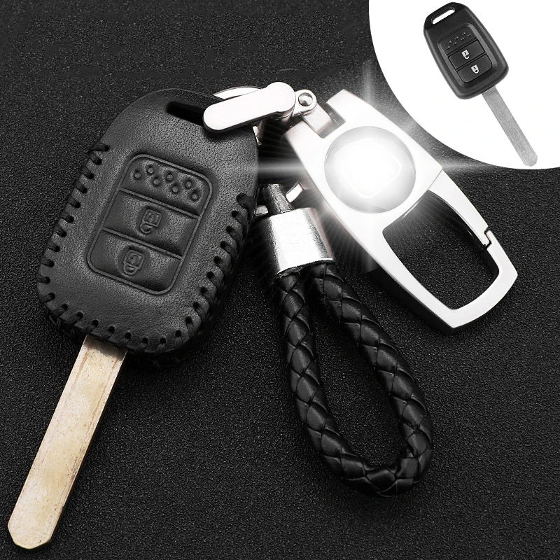 Key Cover Leather Car Holder Case+Keychain For Honda Fit Crv Pilot Accord 2003-2007 Hrv Civic Freed Dio ring Case | Автомобили и