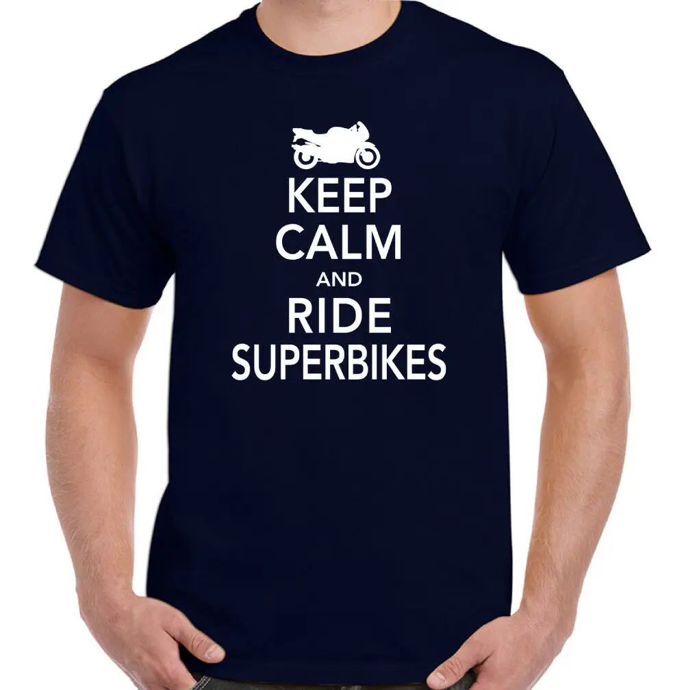 Keep Calm & Ride Superbikes Мужская забавная футболка|Мужские футболки| |