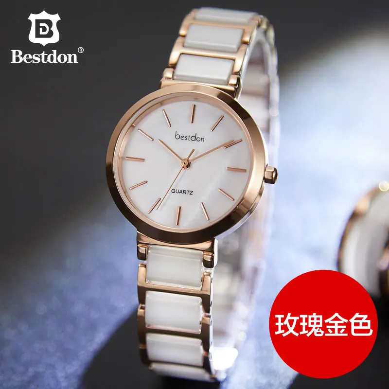 Rose gold Bestdon Роскошные сапфировые женские часы с керамическим ремешком чехол из нержавеющей стали Кварцевые женские наручные часы швейцарский бренд - Цвет: Rose gold