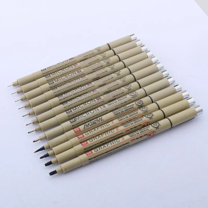 

12pc Pigment Liner Micron Ink Marker Pen Different Tip Painting Black Fineliner Sketching drawing Pen Office Supplies