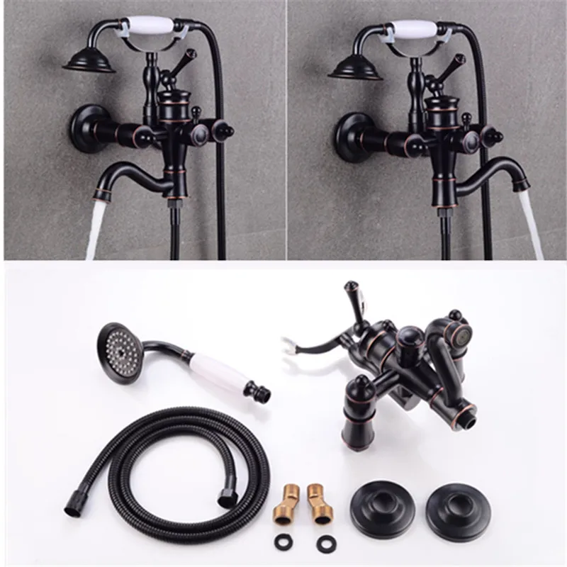 

LIUYUE Bathtub Shower Faucets Black Brass Wall Mounted Bathroom Bathtub Faucet 360 Rotate With Ceramic Handheld Shower Mixer Tap
