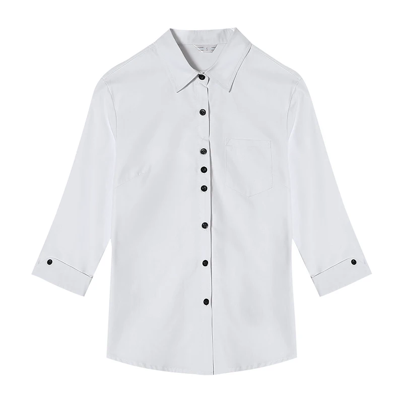 Женская деловая хлопковая рубашка тонкая офисная блузка с коротким рукавом топ