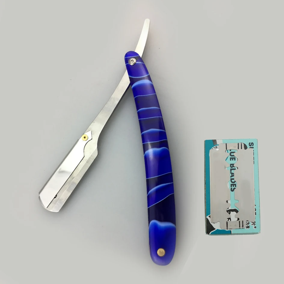 razor and blade Классическая мужская портативная бритва с лезвием, синие бритвы с акриловой ручкой, парикмахерский нож для волос, бритва для бровей, бритва - Цвет: razor and blade