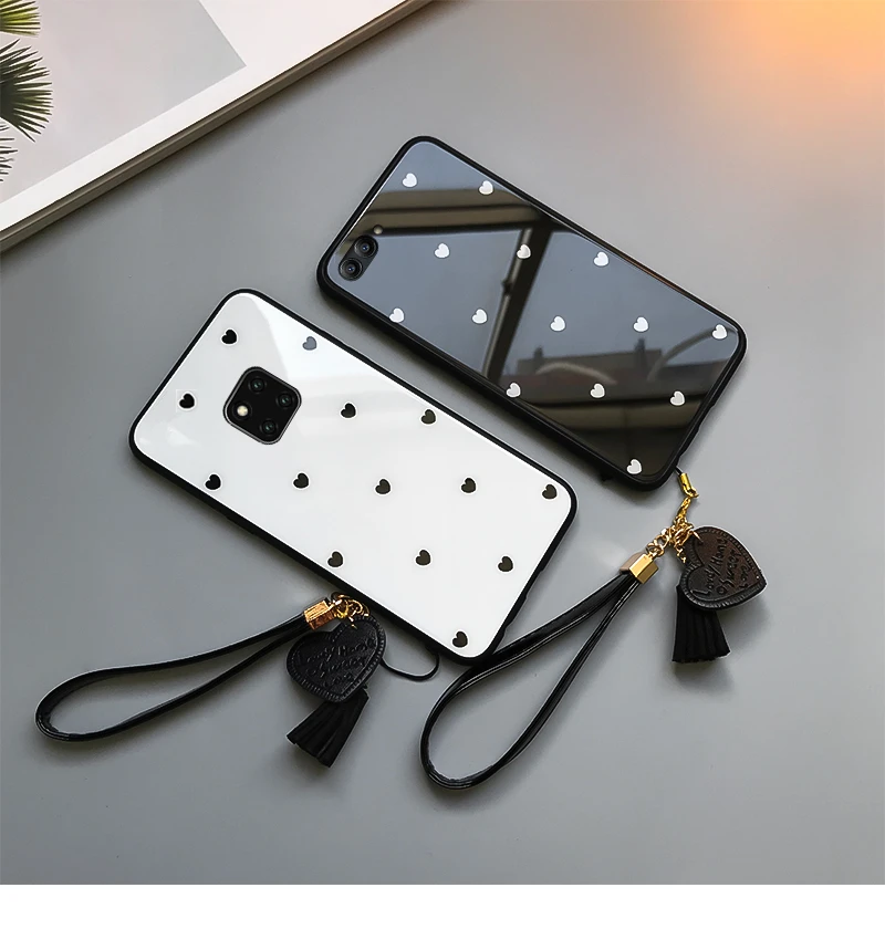 BONVAN чехол из закаленного стекла для huawei mate 20 Pro mate 20 Love Heart Твердый чехол для huawei mate 20 lite Tassel lanyard чехол для телефона