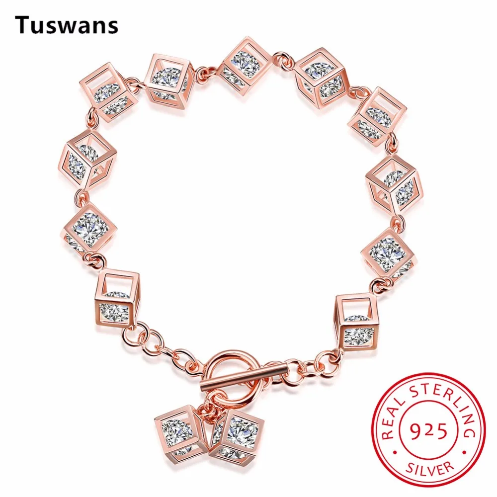 Женский браслет из серебра с фианитами розовое золото Ювелирное Украшение пробы