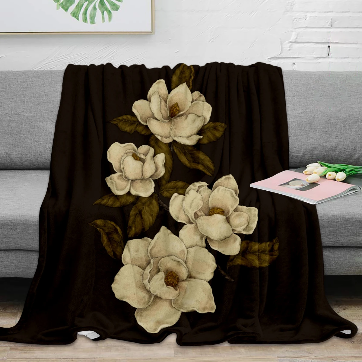 

BIGHOUSES Throw Blanket Magnolias Throw Blanket Warm Microfiber Blanket Flannel Blanket Bedroom Decor Blankets For Beds