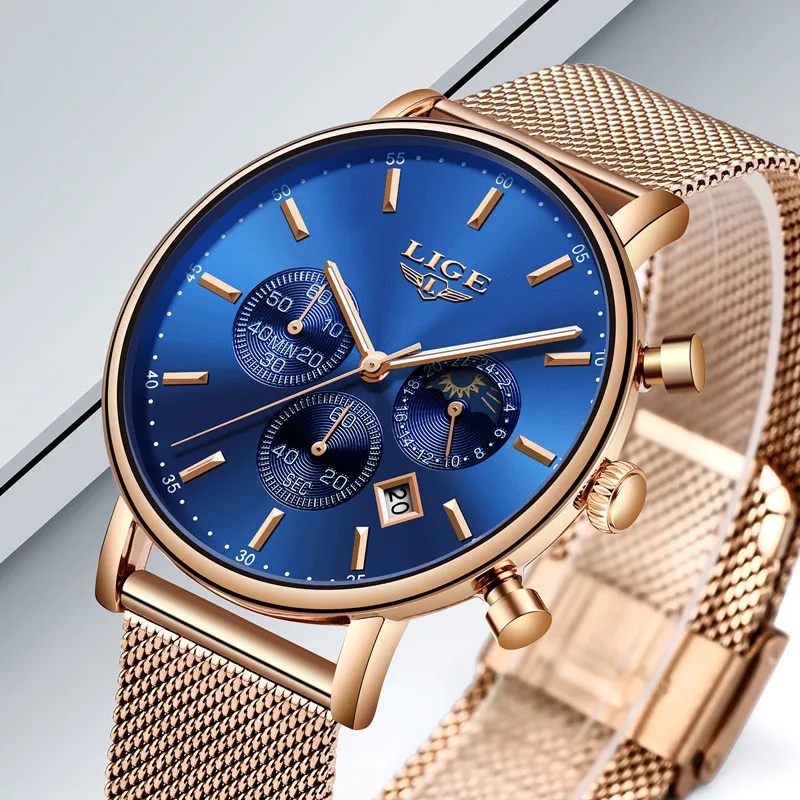 LIGE Mens Multi-Function Ultra-Thin Watches Brand Business Quartz Watch Men's All Steel Waterproof Sports Relogio+Box | Наручные часы