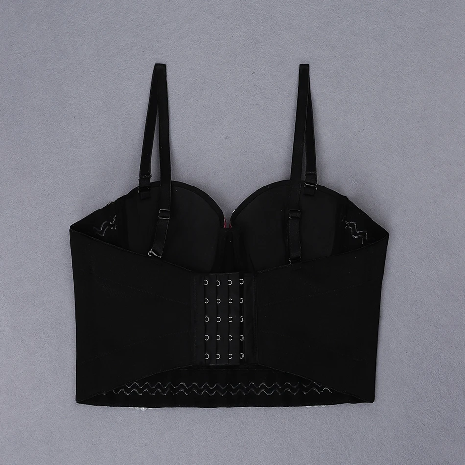 BANDAGE New Women Crop Tops Luxury Diamonds Detailed Black Vest Celebrity Party Club High Quality | Женская одежда