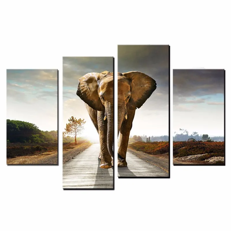 

4 Panel Elephant Canvas Painting Home Decoration Living Room Print Painting Wall Art Picture Modern Canvas Prints Frameless