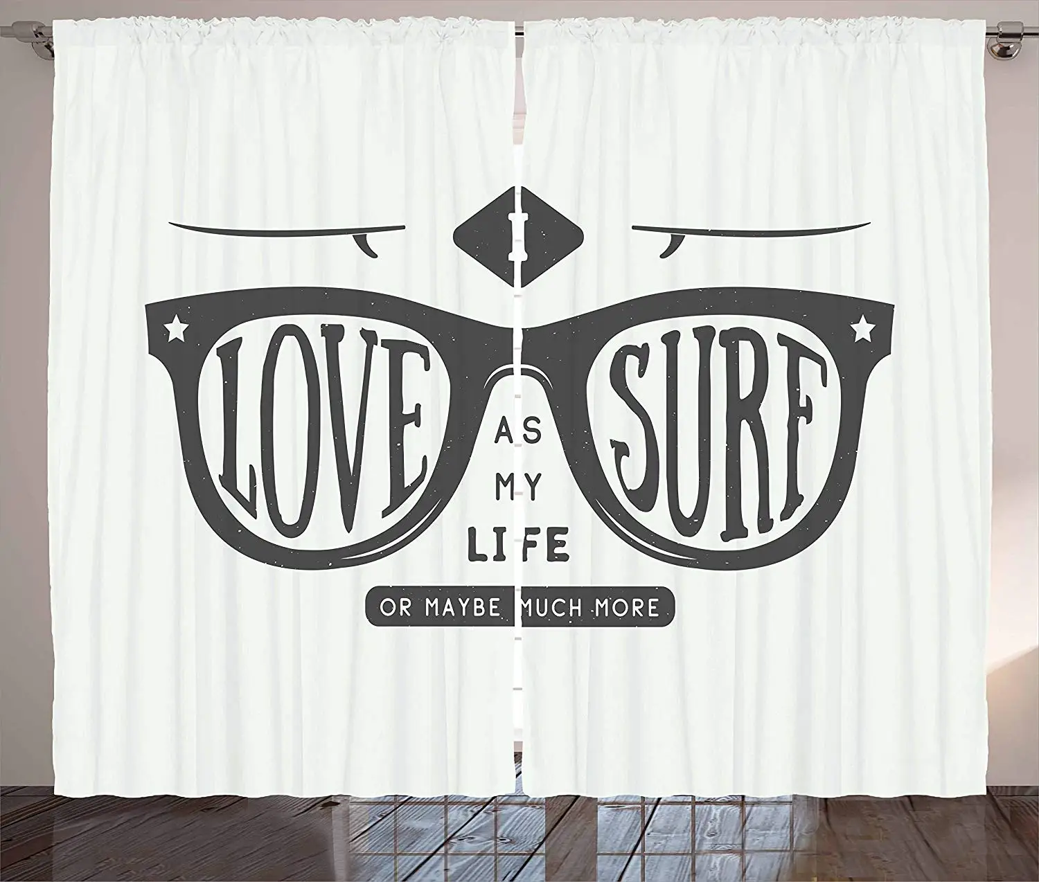 Quote Kitchen Curtains I Love Surf as My Life or Maybe Much More Text in Hipster Sunglasses Window Decor Panel Set for Kitche | Дом и сад