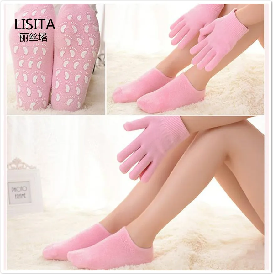 Многоразовые гель-содержащие спа-носки и перчатки увлажняющий отбеливающий Отшелушивающий Бархат Гладкий Красота Рук Силиконовый разделитель для пальцев ног/Уход за ступнями носки 4 шт