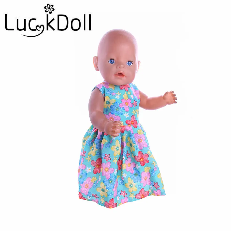 Платье трапеция LUCKDOLL без рукавов с принтом подходит для 18 дюймовых американских