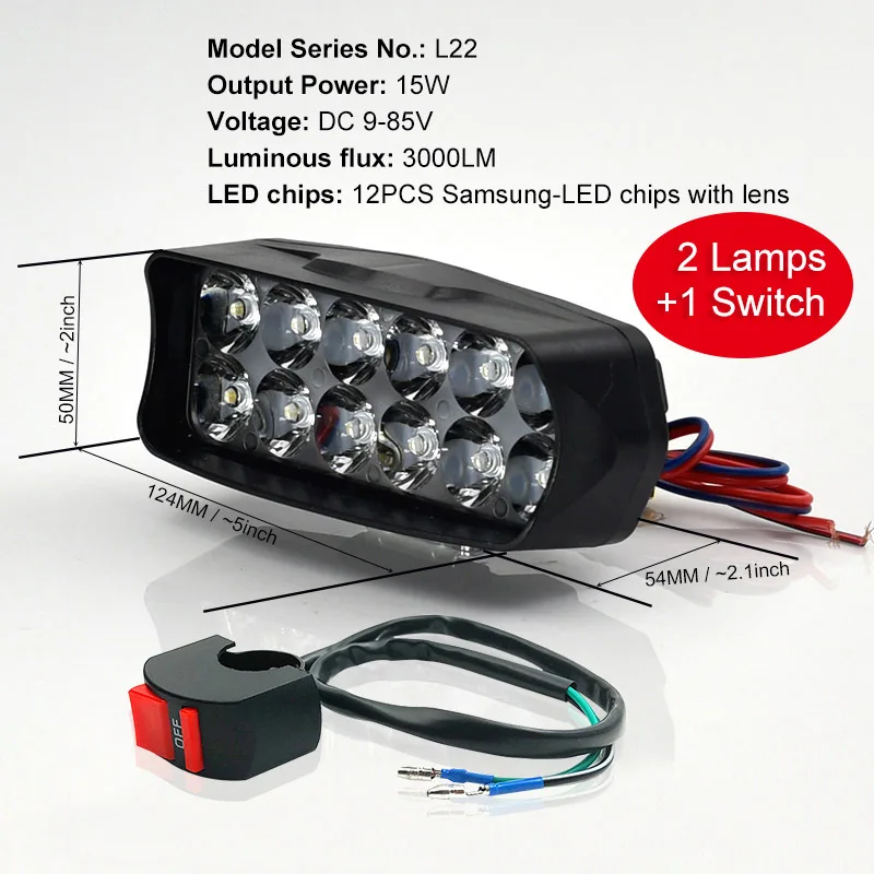 CNSUNNYLIGHT Светодиодная рабочая фара для автомобиля мотоцикла трактора лодки внедорожника 4WD 4x4 грузовик внедорожник ATV Противотуманные фары Лампа 12 В 24 В - Цвет: 2pcs L22 1pc switch