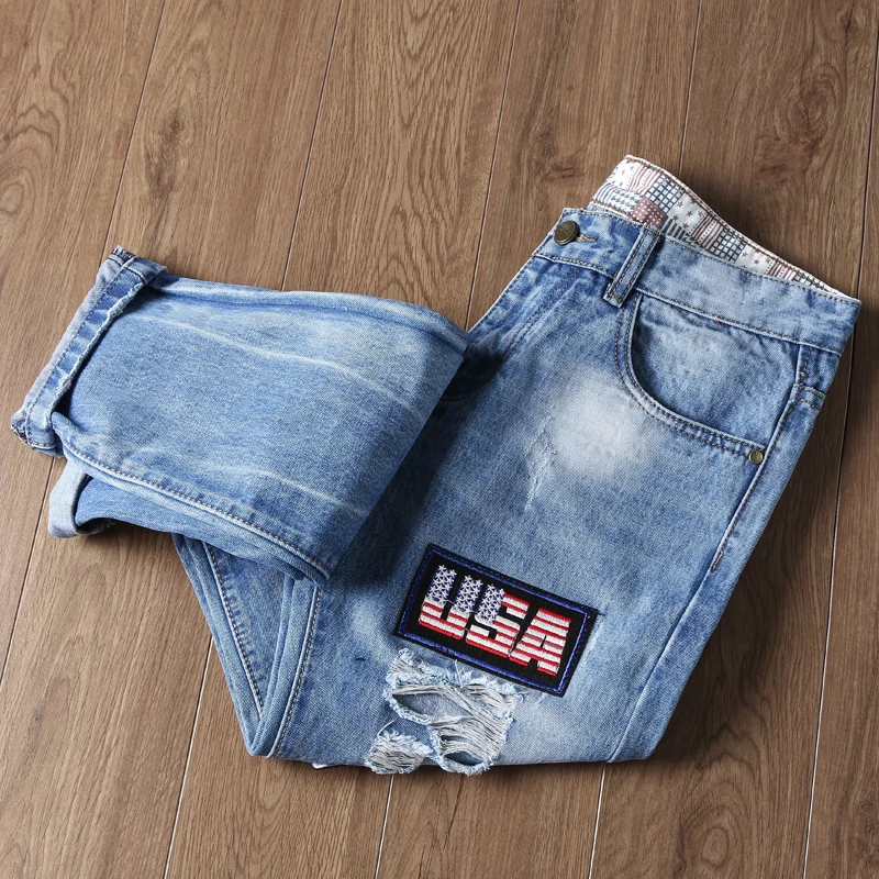 2017 spring and summer new 888# trend cloth broken hole self-cultivation small straight jeans (29-38) mail | Мужская одежда