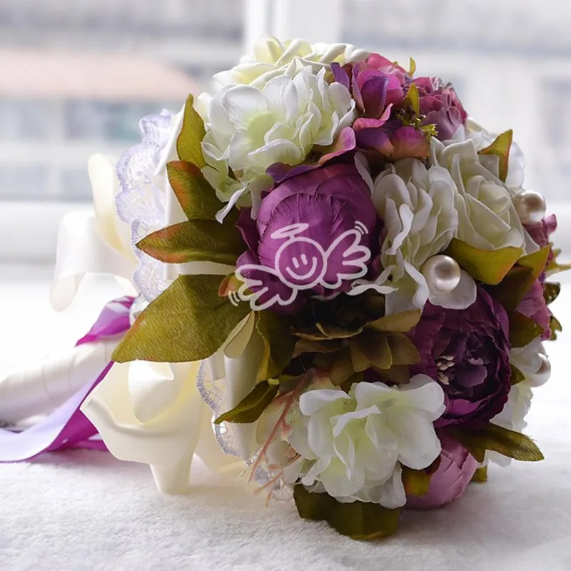 Винтажные Свадебные букеты 3 цветов розовые фиолетовые кофейные с кристаллами