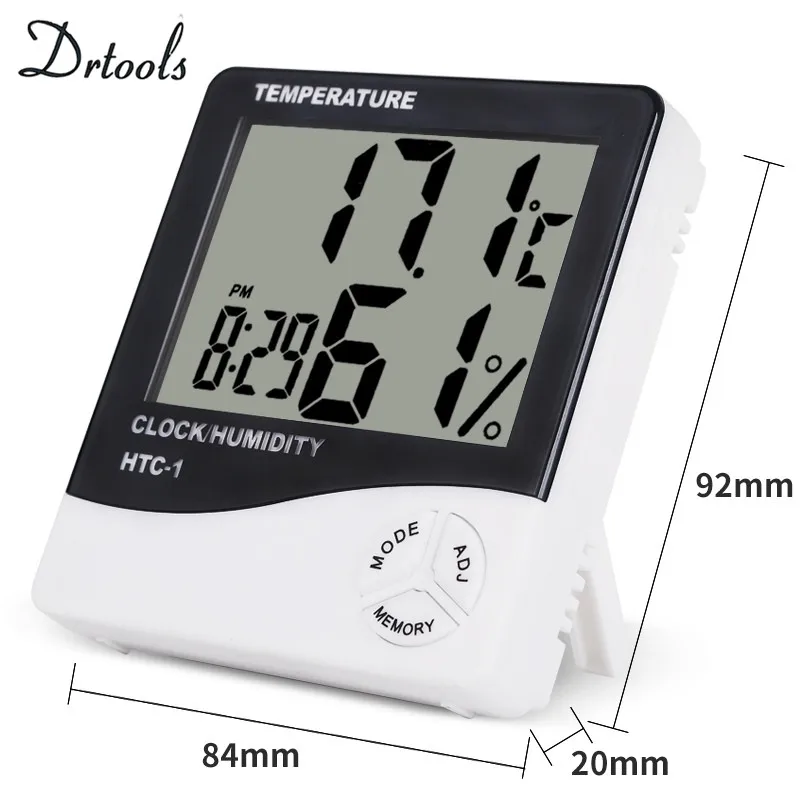 

wholesale 50pcs Humidity Mete LCD Digital HTC-1 Instruments Thermometer Hygrometer Temperature Humidity Meter Clock GT056