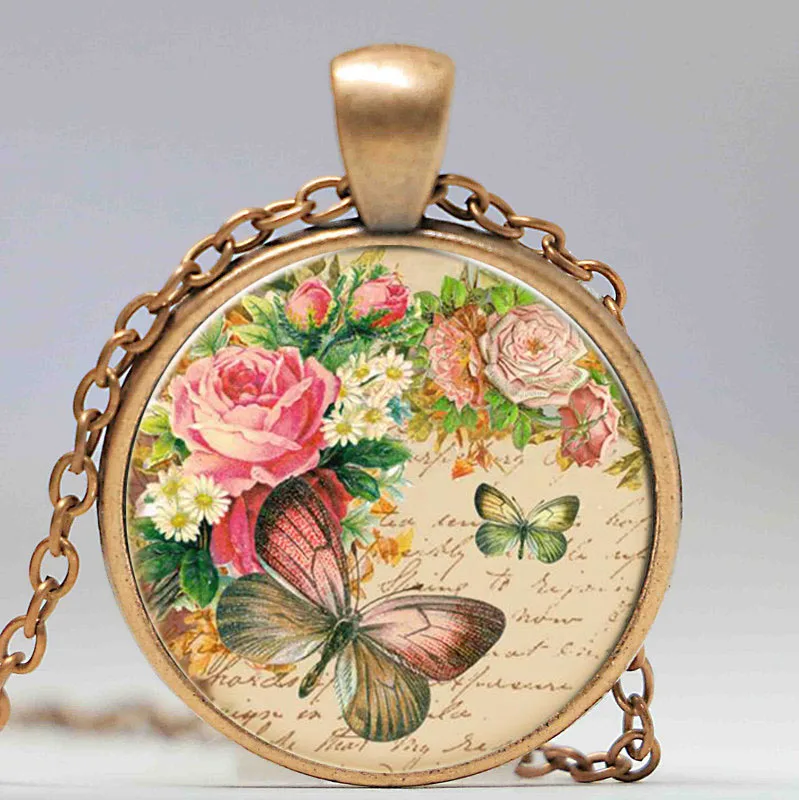 Ожерелье из стекла с подвеской в виде розовой бабочки | Украшения и аксессуары