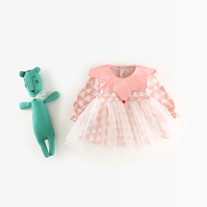 Newborn Baby Girls Lace Princess Dresses Geometric Patchwork Ruffles Bishop Sleeve Dress Infant Party EZ12 | Детская одежда и
