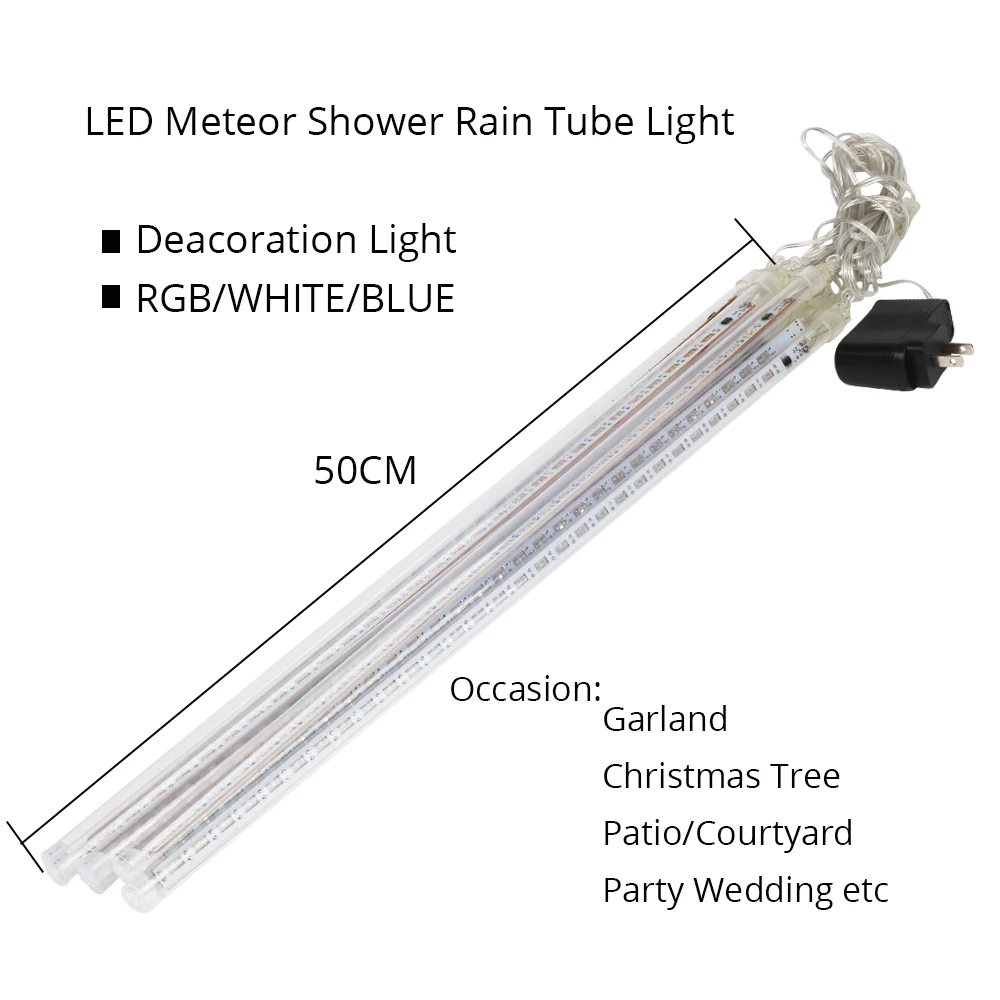 8 шт. 50 см LED Метеоритный дождь труба Светодиодная лампа 240 в + EU/US вилка
