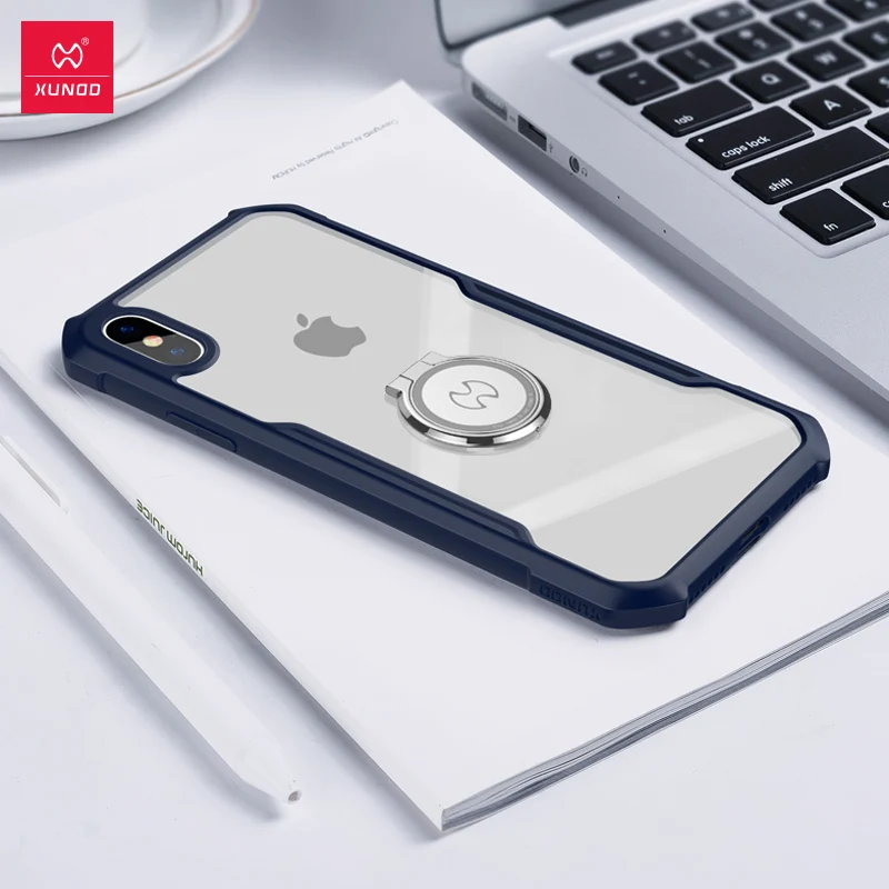blue-ring Чехол для телефона для iPhone 7 8 plus 6 6s plus XUNDD прозрачный кольцевой защитный чехол+ стеклянная Защитная пленка для iPhone xr x xs max - Цвет: blue-ring