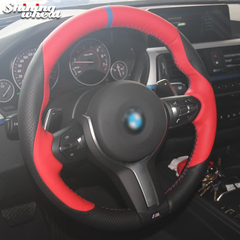 

Hand Sew Black Red Leather Car Steering Wheel Cover for BMW F87 M2 F80 M3 F82 M4 M5 F12 F13 M6 F85 X5 M F86 X6 M F33 F30