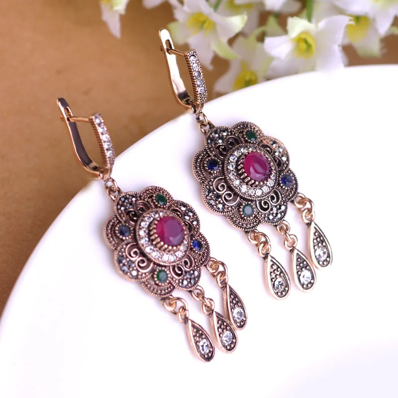 Женский комплект украшений Blucome красные акриловые сережки с круглой подвеской в