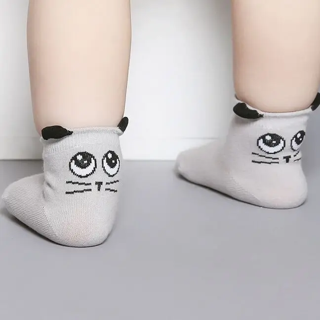 cat gray Новое поступление, носки для новорожденных, носки из хлопка с рисунком для маленьких девочек, Нескользящие хлопковые носки для маленьких мальчиков - Цвет: cat gray