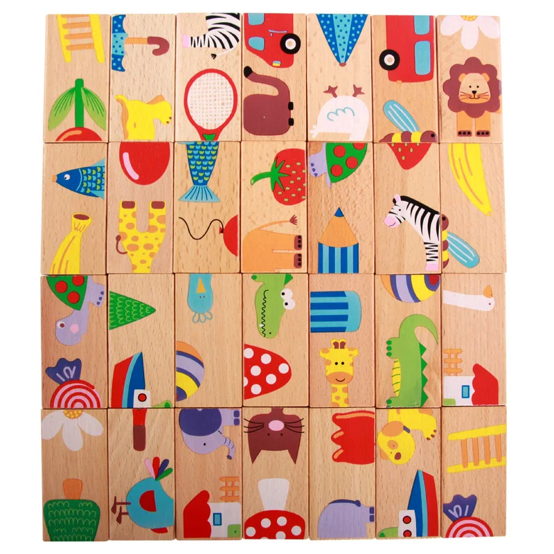 New 28pcs/set Animal Colored Dominoes Wooden Puzzle Cartoon Montessori Educational Baby Toys Cute Birthday Gifts Funny Kids Game | Игрушки и