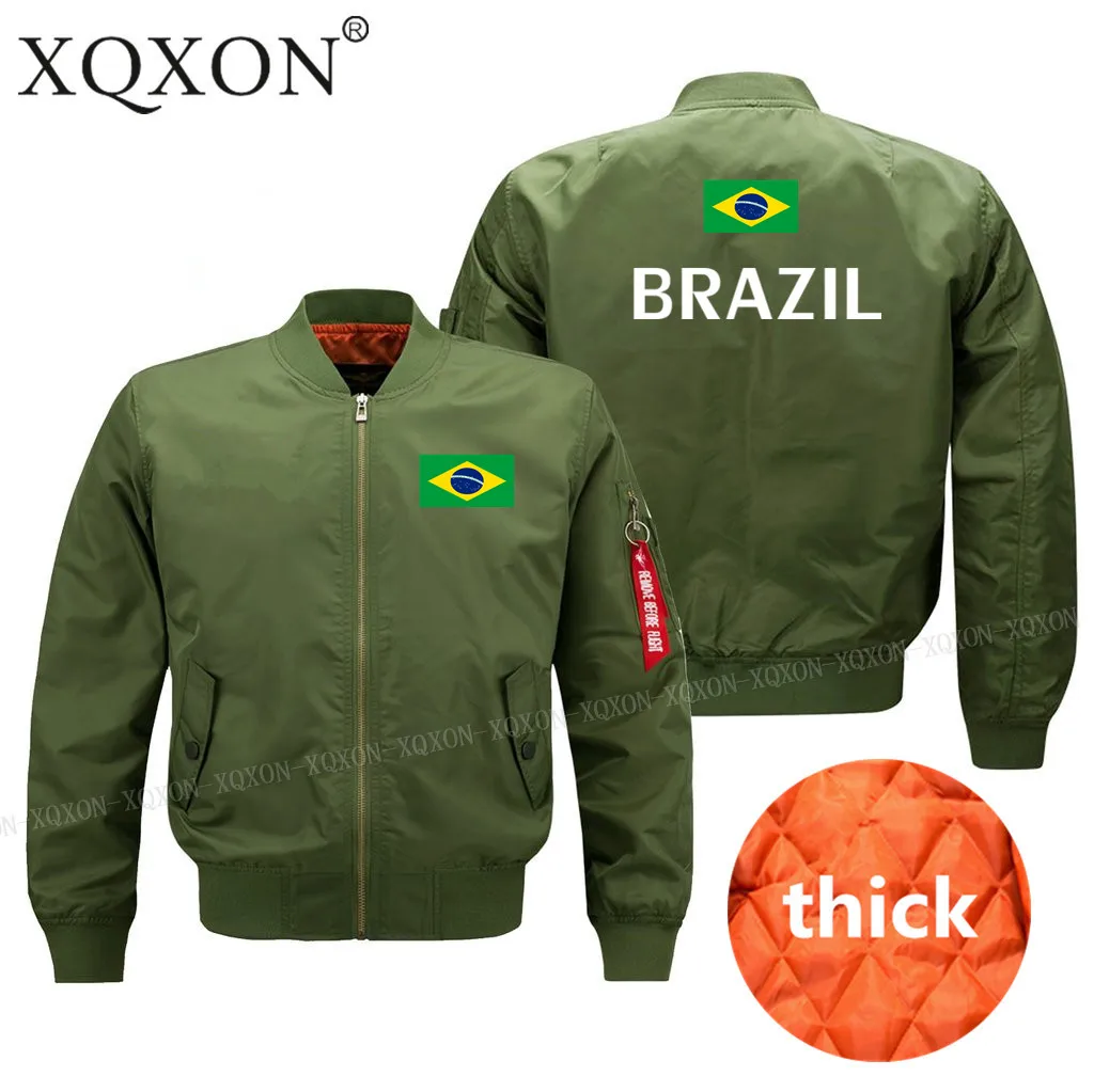 XQXON-, мужские пальто, куртки, бразильский флаг, дизайн, на молнии, с длинным рукавом, для мужчин, Осень-зима, куртка пилота, военная, J159 - Цвет: Army green thick