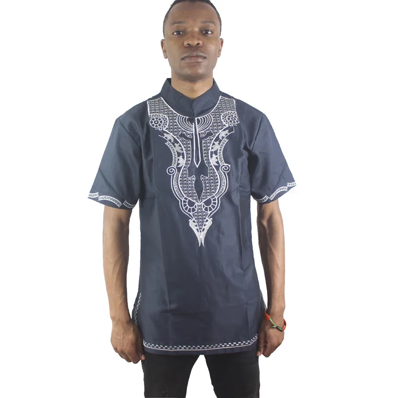 Африканская темно синяя Иллюзия вышитая Мужская одежда футболка с короткими