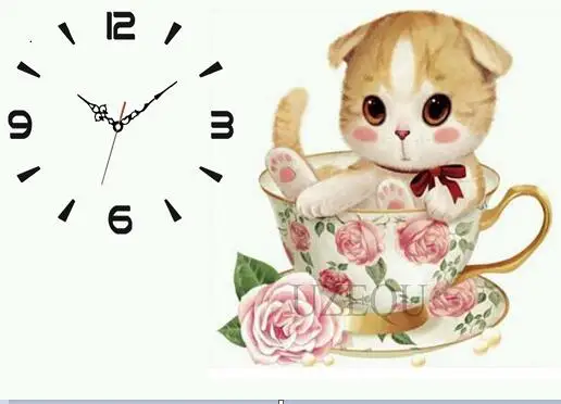 Clock painting 12 5D DIY Алмазная картина мультфильм Животные Кошки полная круглая/квадратная Алмазная вышивка настенные часы сова, крест Рукоделие украшение - Цвет: Clock painting 12
