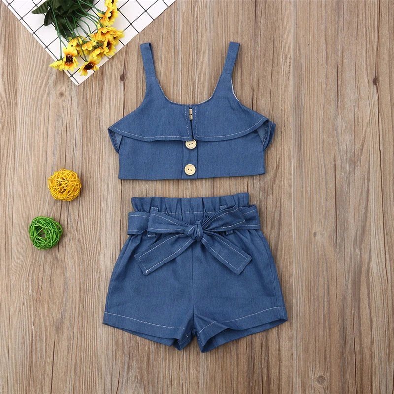 Комплект одежды из 2 предметов для маленьких девочек джинсовый топ на бретелях