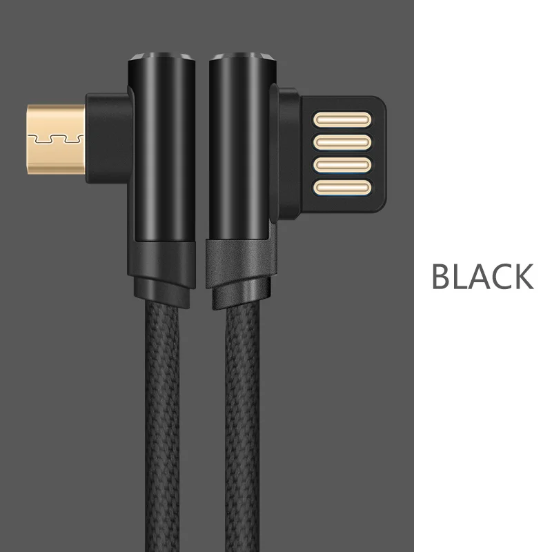 Black ASINA 90 градусов Micro USB кабель с прямым углом передачи данных кабель для зарядки Xiaomi huawei Oneplus samsung usb кабель для зарядки геймеров - Цвет: Black
