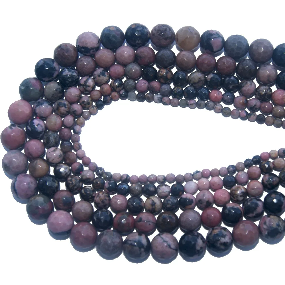 Faceted Natural Stone Black Lace Rhodonite Beads 4 6 8 10 12 MM Pick Size For Jewelry Making Charm DIY Bracelet Necklace | Украшения и