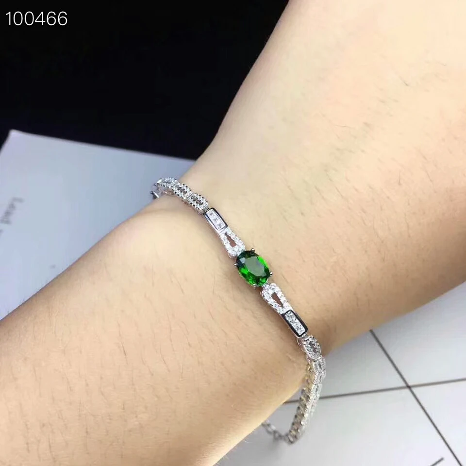 [MeiBaPJ] 925 пробы серебряный естественный диопсид драгоценный камень браслет для