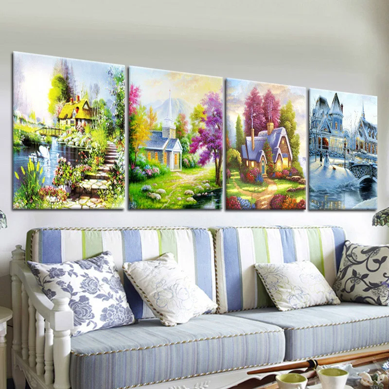 

DIY 5D Sale Diamond Embroidery, Beauty of Four Seasons, Spring, Summer, Autumn, Winter, Full, Diamond Painting, Cross Stitch, Gi
