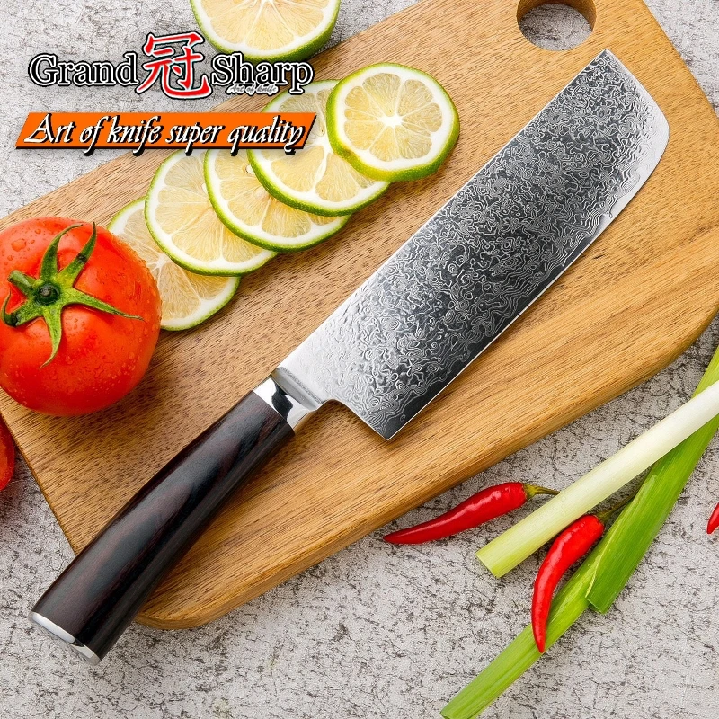 GRANDSHARP Nakiri ножи шеф-повара японская Дамасская сталь vg10 дамасский кухонный нож