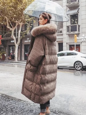 Зимние куртки женские 2018 модные пуховики хлопковые парки клетчатое пальто плюс