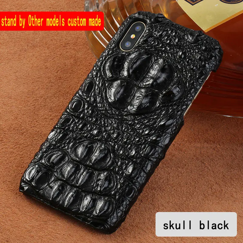 skull black LANGSIDI натуральный крокодиловой кожи чехол для iPhone X XS XSMax XR 6 7 8 плюс все включено мягкий в виде ракушки защитный чехол - Цвет: skull black