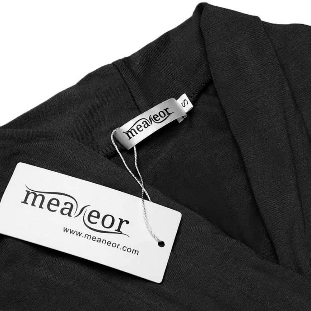 Meaneor Women Casual Cardigan For 2017 Fashion Autumn 3/4 Sleeve Solid Black Stretch fabric Asymmetric Hem Outwear |