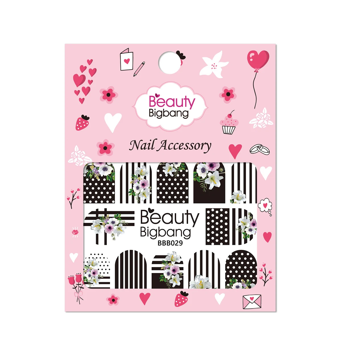 BEAUTYBIGBANG полоса точка наклейка с цветком для ногтей на воде наклейки-Слайдеры для ногтей черный и белый стиль ногтей украшения