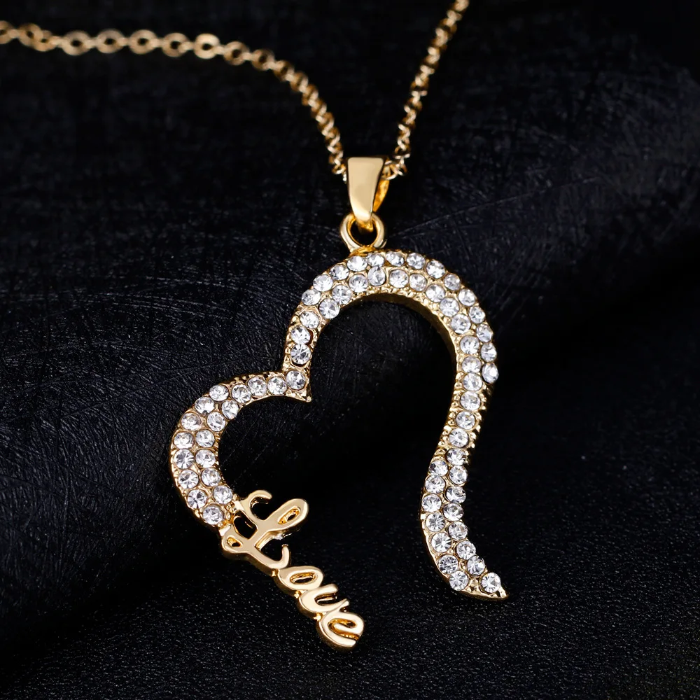 HC Fashion Heart Pendant Necklace Drop Earrings Set Jewelry for Girl Kids Party Gift Vintage Crystal LOVE Letter Children F | Украшения и