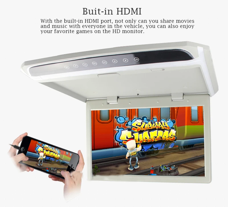 Caroad MP5 15,6 дюймов HD 1080P ЖК-экран с сенсорной кнопкой откидной монитор крыши автомобиля с fm-передатчиком/HDMI/USB/SD монитор телевизора в автомобиль