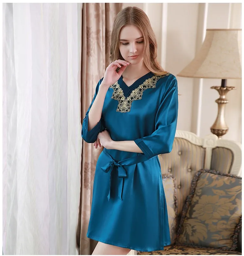 Чистый Шелк Пижамы Шелк Тутового Вышивка Ночная Рубашка M/L/XL