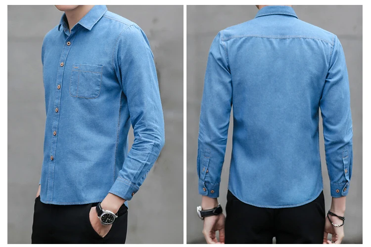 LONMMY 4XL Denim shirt male long sleeves men dress Cotton cowboy blouses Jeans casual slim fit 100% cotton 2018 Spring | Мужская одежда