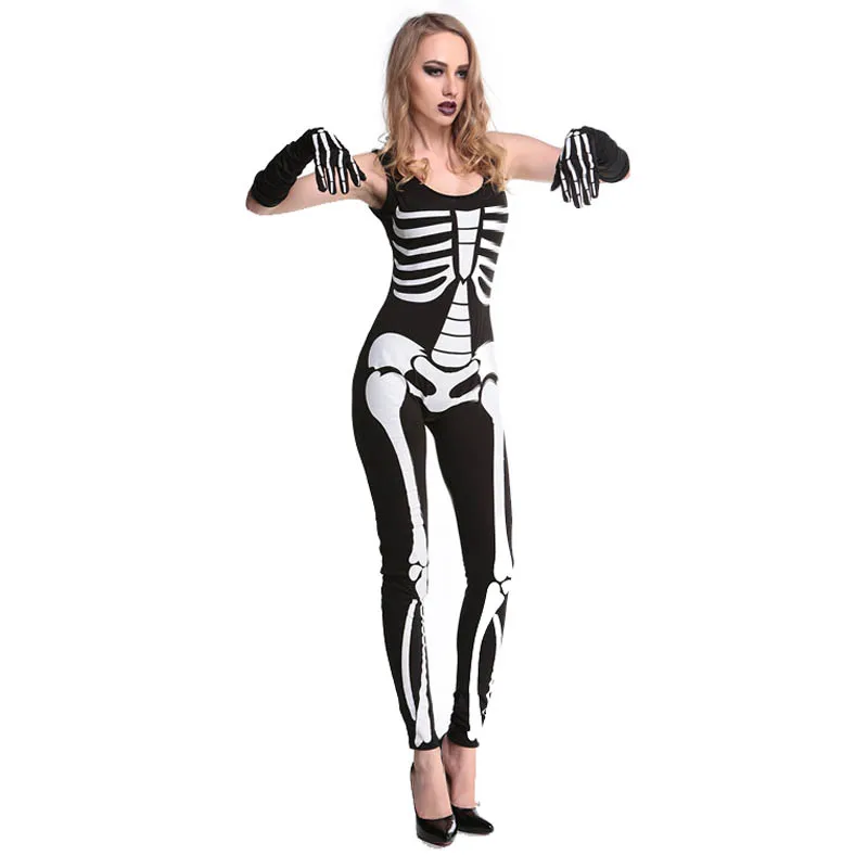 Костюм для Хэллоуина с кричащим скелетом женский черный костюм черепом страшный