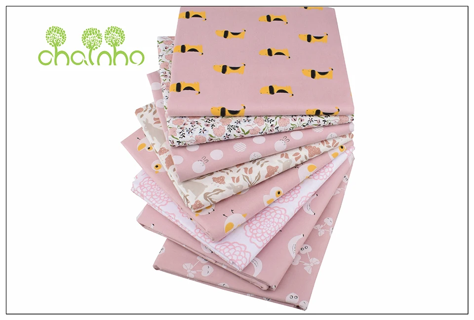 Chainho, 8 шт./лот, маленький розовый мультфильм, саржевая хлопковая ткань с принтом, Лоскутная Одежда для шитья и стеганого шитья для детей