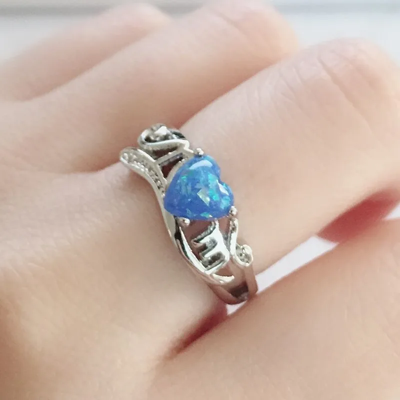 Myelo Fashion Silver Love Heart Rings For Women Australia Crystal Blue White Opal Stone Jewelry Engagement | Украшения и