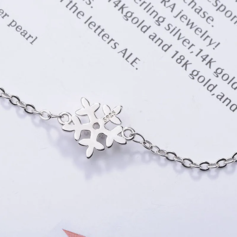 Новый бренд Для женщин снежинка серебряный браслет 925 CZ Кристалл для свадебный